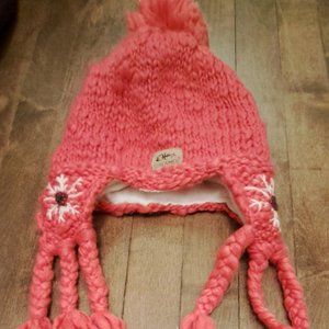 Screamer Jagger Style Ear Flap Tassel-Tie Beanie Pink youth girl
